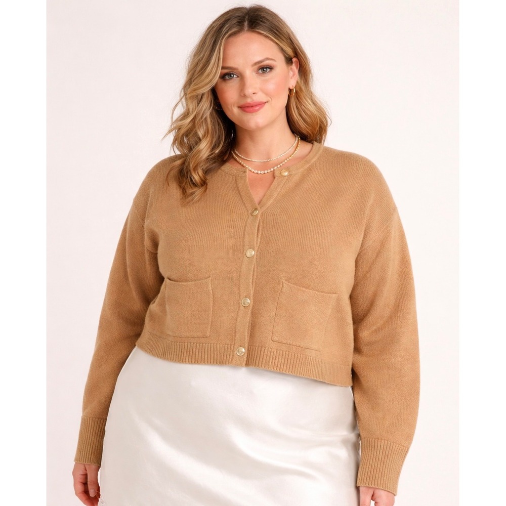 J.Crew Emilie Cardigan Sweater Lady Jacket Womens XL Tan Cropped Cotton Buttons